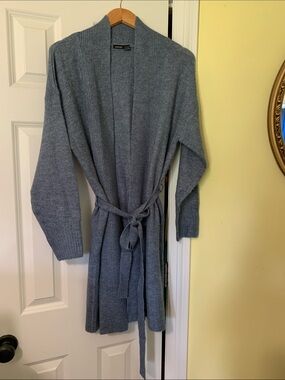 Heathered Blue Gray Open Front Belted Cardigan Esmara Wrap Robe